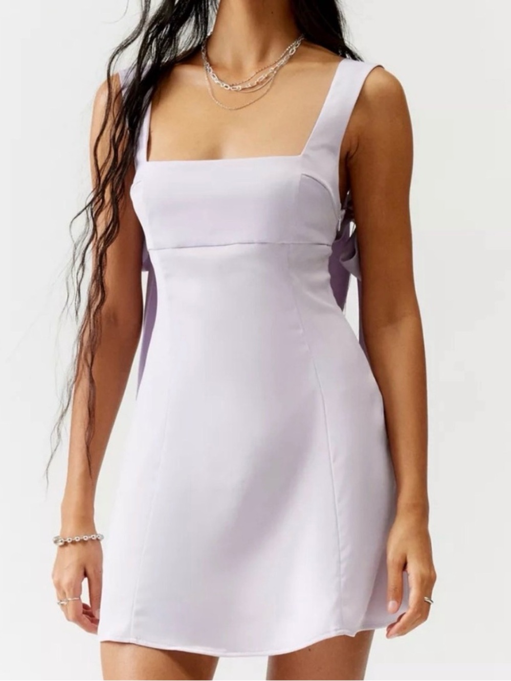 Urban Outfitters Bri Double Bow Satin Mini  Dress Lavender